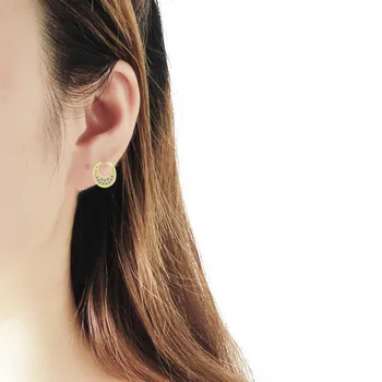 

V Attract 10Pcs Wholesale Chic Popular Gold Color Geometric Earring Women Jewelry Fake Moon Circle Stud Earrings Prom
