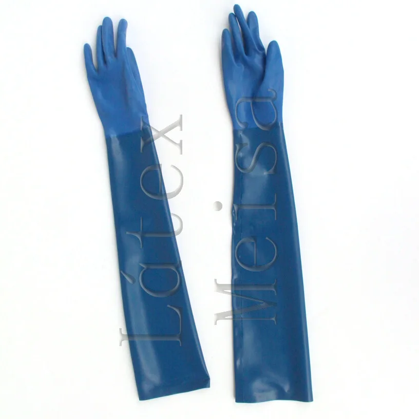 

100% natural long five latex gloves Fetish in blue color for adults