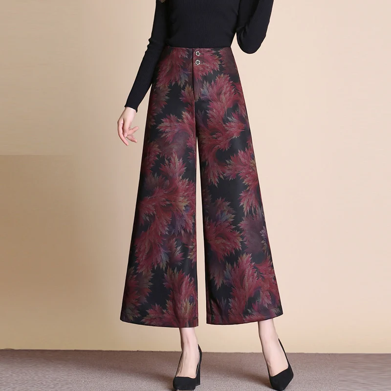 Весна Осень модные женские цветочные узоры высокие приталенные с широкими штанинами свободное до щиколотки брюки 2018 женские тонкие