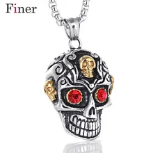 New Stone eyed skull men's titanium steel pendant Domineering men's necklace Black skull inlaid red zircon necklace pendant New Stone eyed skull men's titanium steel pendant Domineering men's necklace Black skull inlaid red zircon necklace pendant