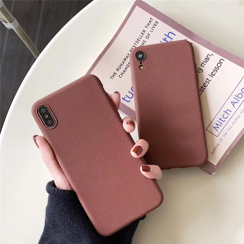 

For iPhone 8 Matte Solid Color Cover Cases For iPhone 8 7 6 6S Plus X XS XR MAX Brown Color Soft TPU Silicone Back Protect Funda