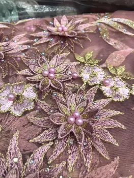 

onion color handmade french beaded lace fabrics 2019 3d flower sequins fabric luxury full beaded bridal lace fabric 5yards