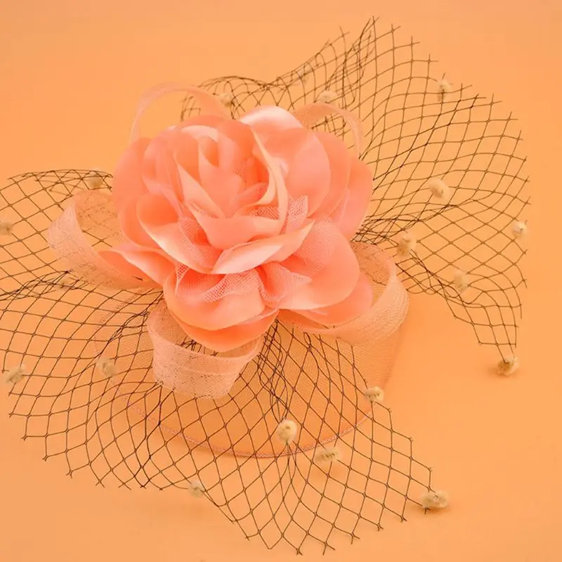 Девушка сетки шляпа с вуалью свадебные головные уборы элегантная лента большой цветок сплошной цвет чародей маленькая плюшевая волновой
