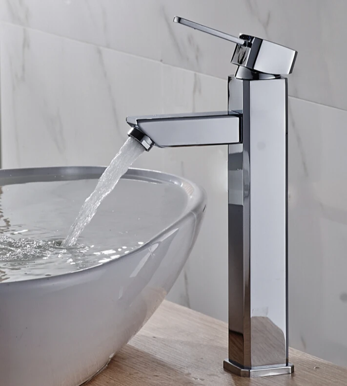 

Chrome bathroom lavatory water tap basin faucet single lever Hot and Cold square bathroom high sink faucet basin tap chrome