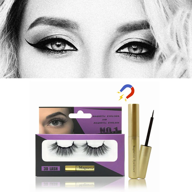 

3d Mink Magnetic False Eyelashes Set Waterproof A Five-magnetic Mink 1pair False Eyelashes with Magnetic Liquid Eyeliner TSLM1