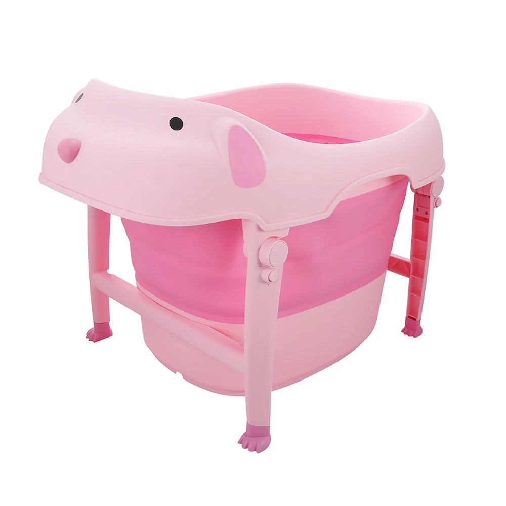 

Cute Large Folding Children Baby Bath Tubs Anti-slip Cartoon Kid Bathtub Thickened Bath Shower with bath stool sit down bathing
