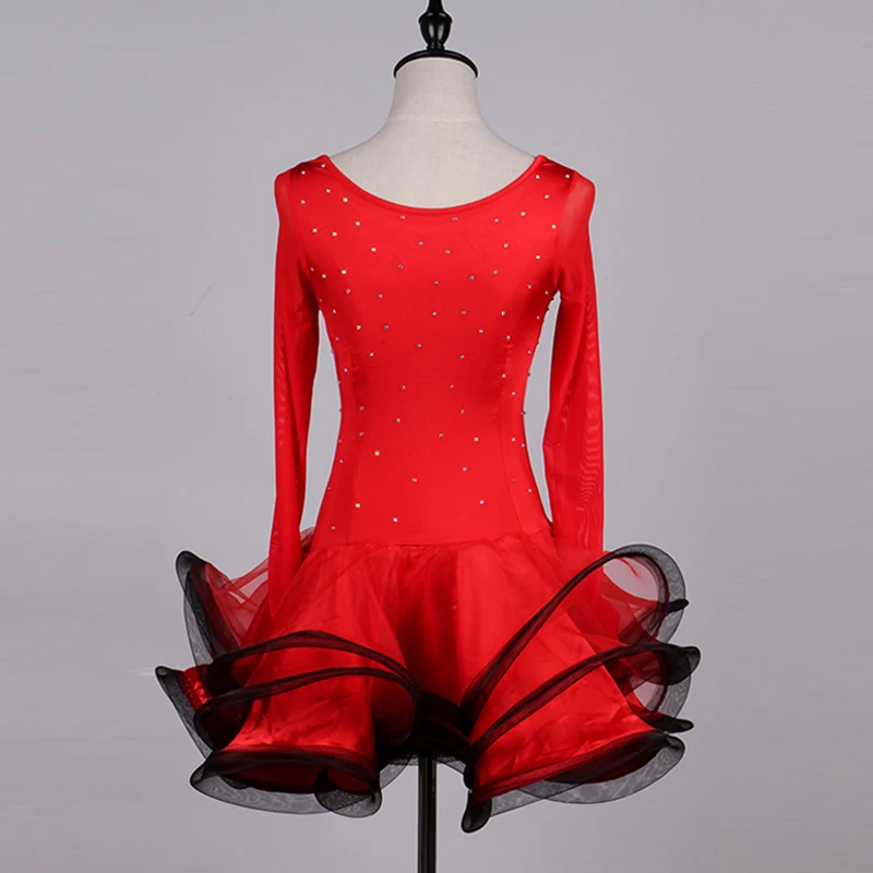 Популярные латинский платье для танцев для дам красного цвета Druable юбка Профессиональный Для женщин конкурентоспособными бальные этап