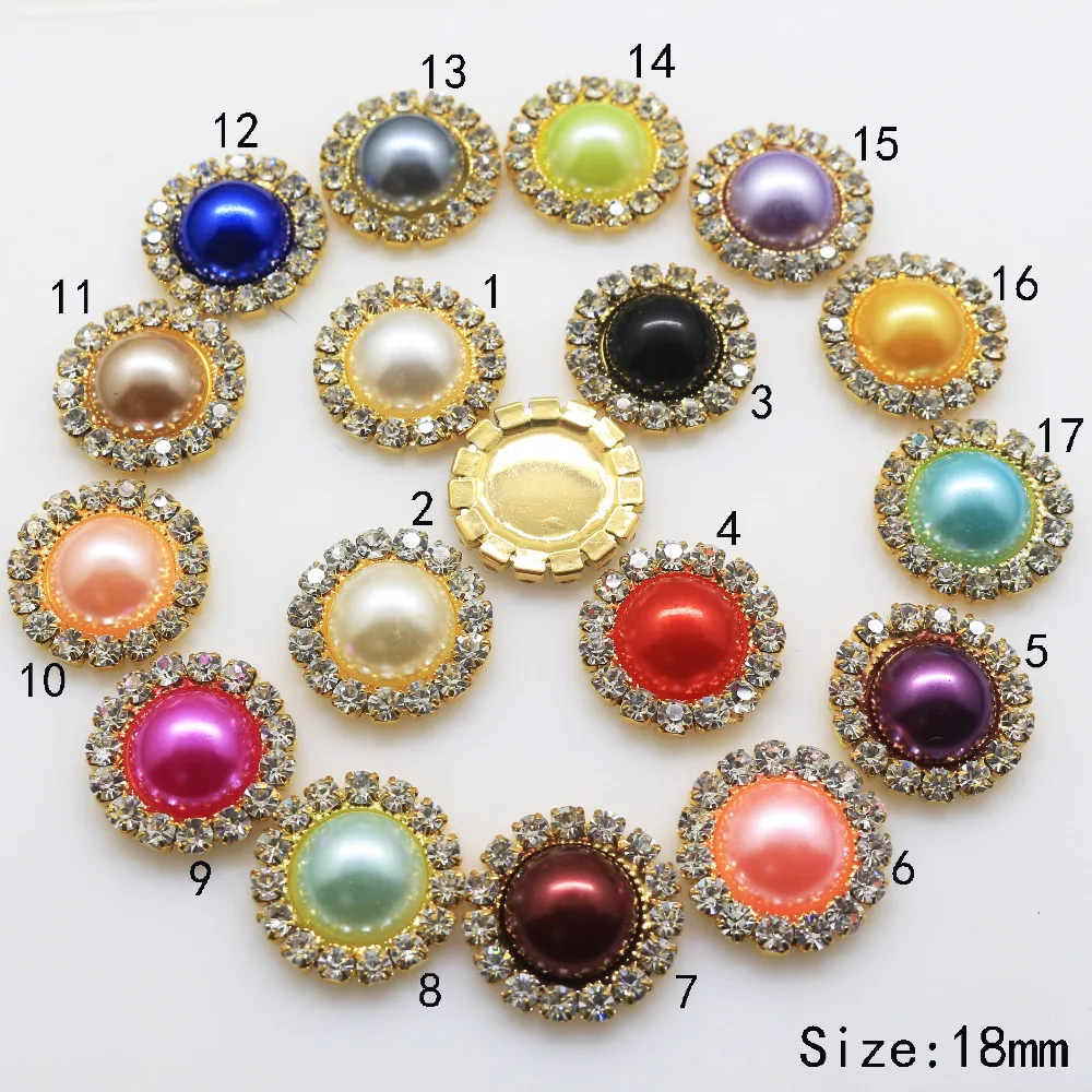 NEW 10Pc 18mm Round pearl Rhinestone button golden metal bottons for ...