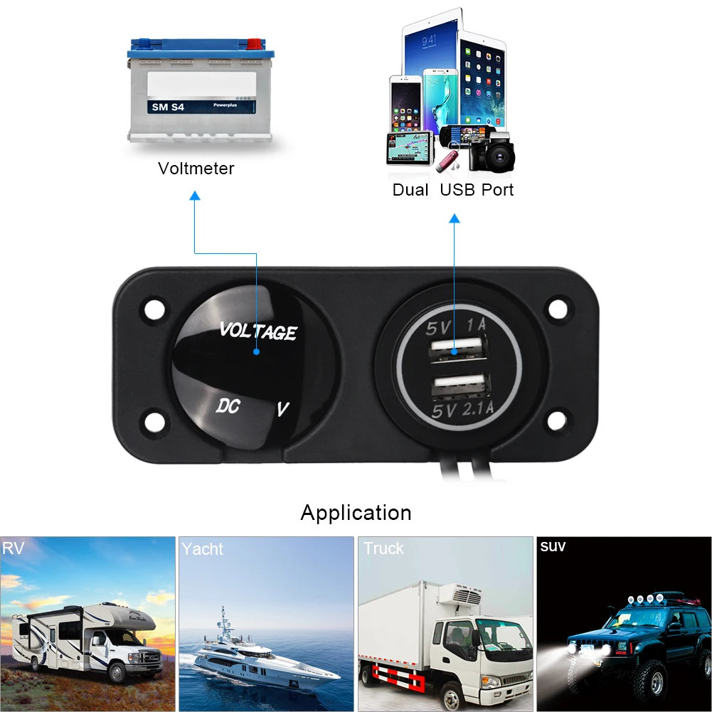 DC12V 24V Панель автомобильное зарядное устройство светодиодный цифровой вольтметр