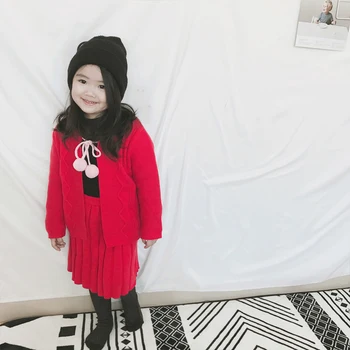 

winter cute red children clothing set age for 1 - 6 yrs toddler girls back to school outfit sweater+skirt 2pcs sets baby clothes