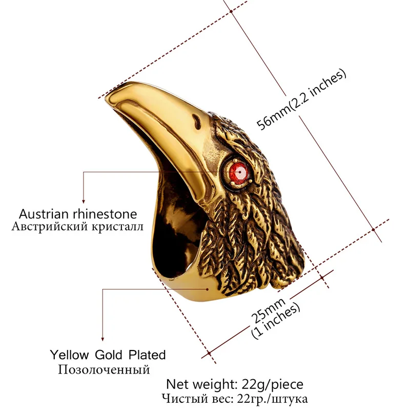 U7 мужские кольца с изображением орла клюва для коктейля золотого цвета из нержавеющей стали ювелирные изделия в стиле панк Рок уникальное популярное большое Винтажное кольцо для мужчин R1003