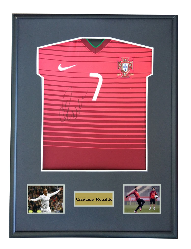 

Cristiano Ronaldo signed autographed soccer shirt jersey come with Sa coa framed Portugal 2014 World Cup