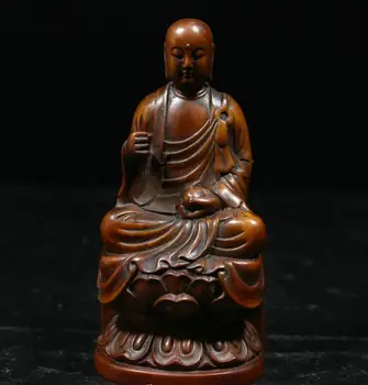 

12CM Collect China Natural Boxwood Wood Hand-carved Buddha Buddhism statue HCPU