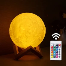 16 Colors 3D Print Moon Lamp Colorful Change Remote Control Usb Charging Led Night Light Home Decor Creative Gift