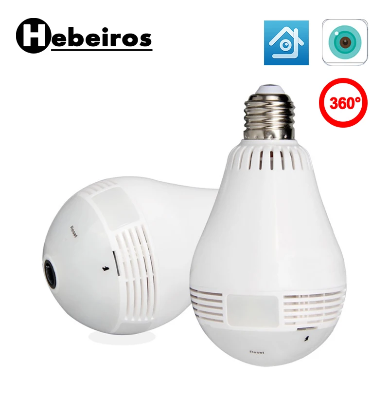 

Hebeiros 3MP 1080P Bulb Lamp 360 Degree Fisheye Smart Wifi IP Camera Panoramic P2P Surveillance CCTV Camera