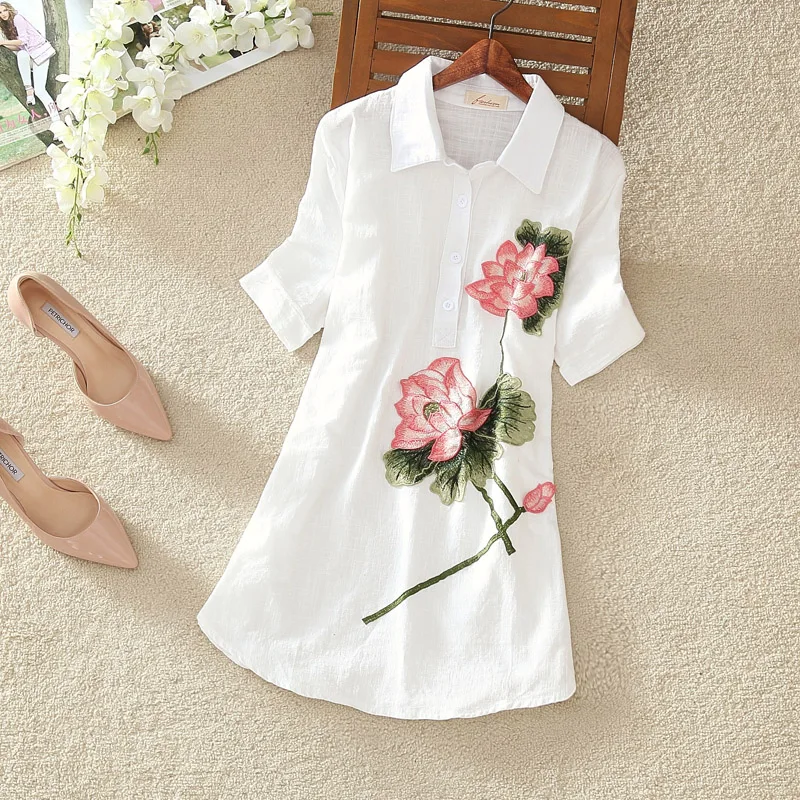 2017 Summer National Long Short sleeved font b Shirt b font Embroidered Cotton font b Shirts