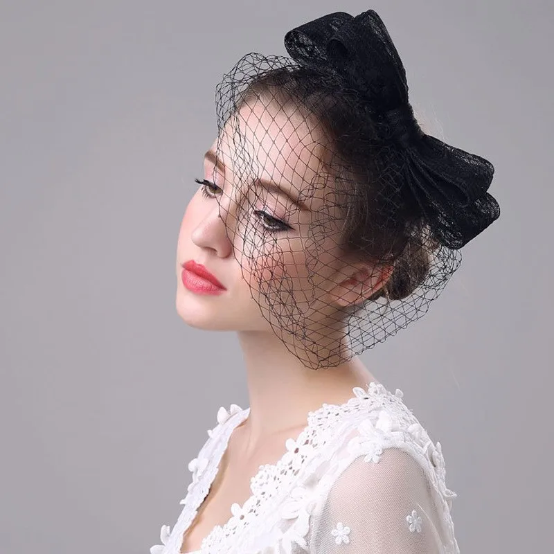 Элегантный Для женщин свадебные Шапки и fascinators с большой бант свадебные вечерние подарки черный/белый головной убор повязка леди Уход за кожей лица покрывал