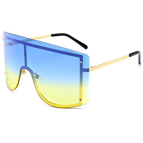 SHAUNA Ins Популярные негабаритные цельные очки без оправы, женские модные ветрозащитные солнцезащитные очки с градиентом - Цвет линз: Blue Yellow