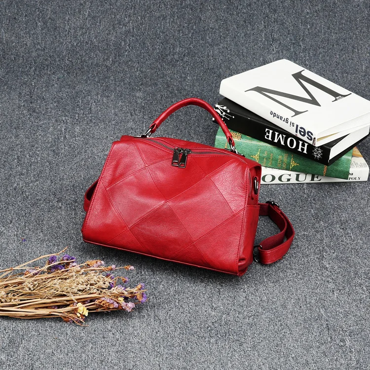 Factory direct high quality luxury Genuine Leather women handbags simple casual stitching design soft leather cows women bag