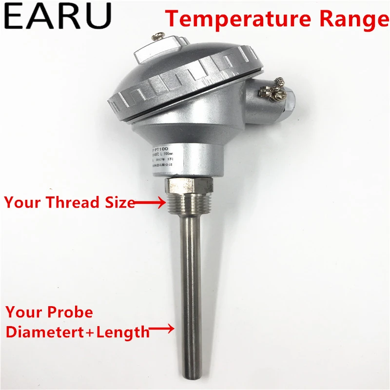1 шт. RTD PT100 температурные датчики 9,5*100 мм Длинный зонд с 1/" NPT резьбой Клеммная головка-50~ 450C термопары на заказ OEM