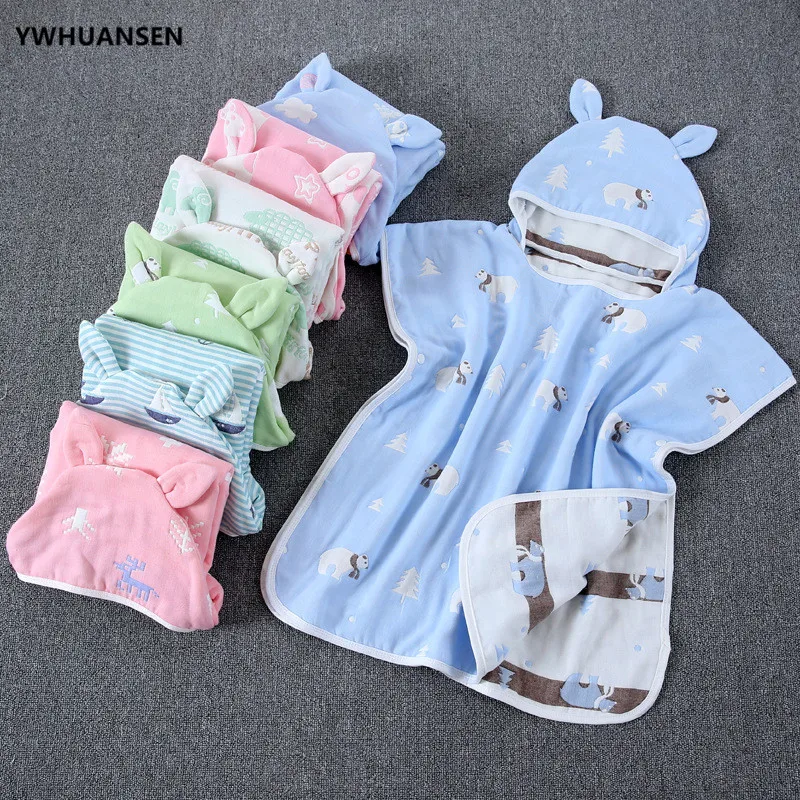 YWHUANSEN 60*60cm 6 Layers Gauze Hooded Beach Towel Cotton Baby Cape Towels Soft Poncho Kids Bathing Stuff For Babies Washcloth YWHUANSEN 60*60cm 6 Layers Gauze Hooded Beach Towel Cotton Baby Cape Towels Soft Poncho Kids Bathing Stuff For Babies Washcloth