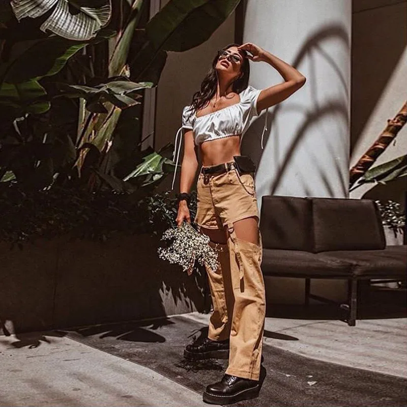 Szykowny Cargo Pants Women Military Style Loose High Waist