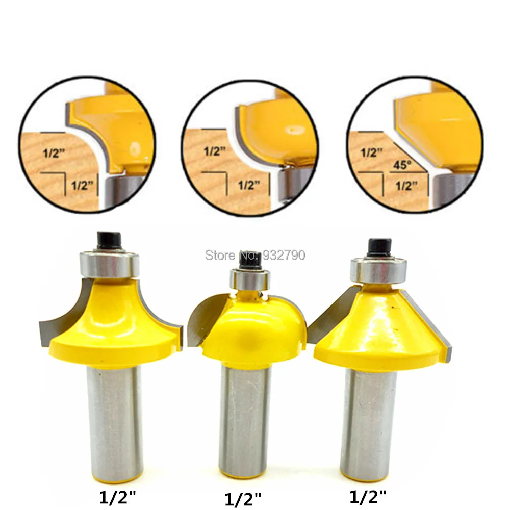 3 Bit Edge Forming Router Bit Set Woodworking Cove Edging Molding Milling Cutter 45 Degree