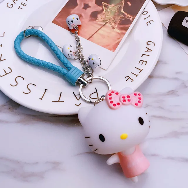 17 Color Cute Pvc Cat Hello Kitty Doll Keychain Leather Rope Key Holder