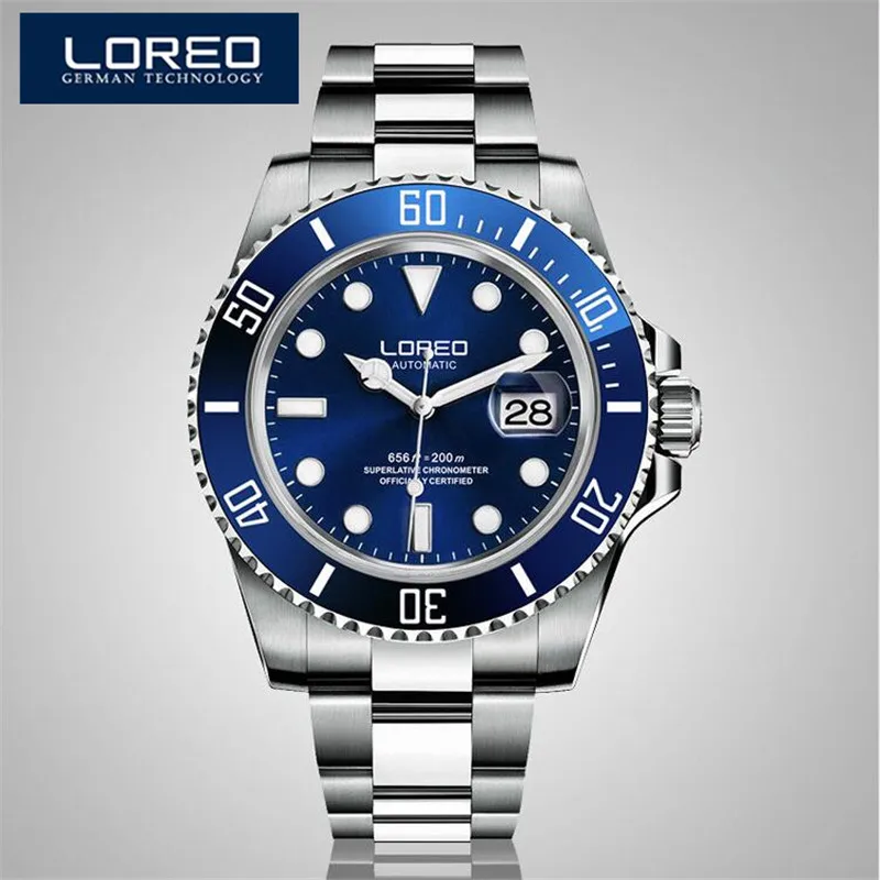 

LOREO Waterproof Men Watch Stainless Steel Skeleton Watches Luminous Mechanical Wristwatch Men Clock Relogio Montre AB2113