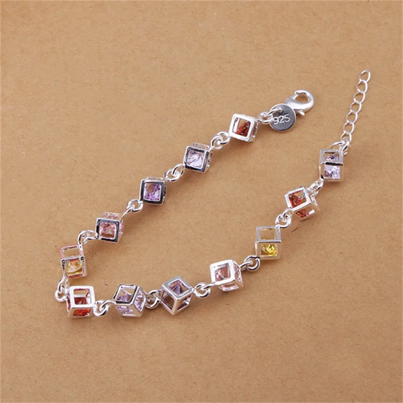 Yanhui роскошь 925 стерлингового серебра ювелирные изделия разноцветный браслет для женщин модные ювелирные изделия Цвет Камень клетчатый браслет H220