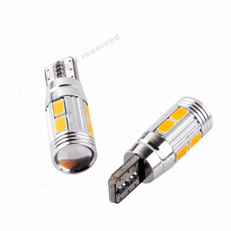 2 шт. T10 W5W светодиодный лампы 10SMD CANBUS OBC Error Free светодиодный светильник 501 приборной панели автомобиля светодиодный лампы салона авто источник света парковка 12V янтарная