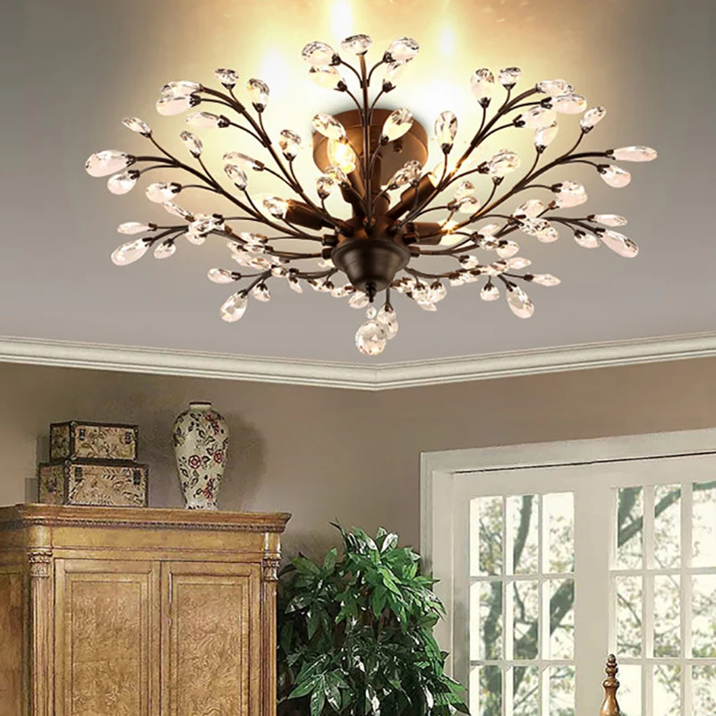 

Retro Loft Crystal Ceiling Lights Vintage Decor Tree Branch Ceiling lamp Nordic Light Fixture Indoor