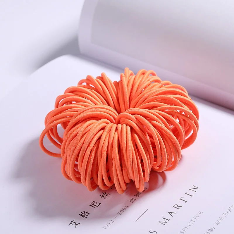 Оранжевый New 100PCS/Lot Girls Candy Colors Nylon 3CM Rubber Bands Children Safe Elastic Hair Bands Ponytail Holder Kids Hair Accessories - Цвет: Оранжевый