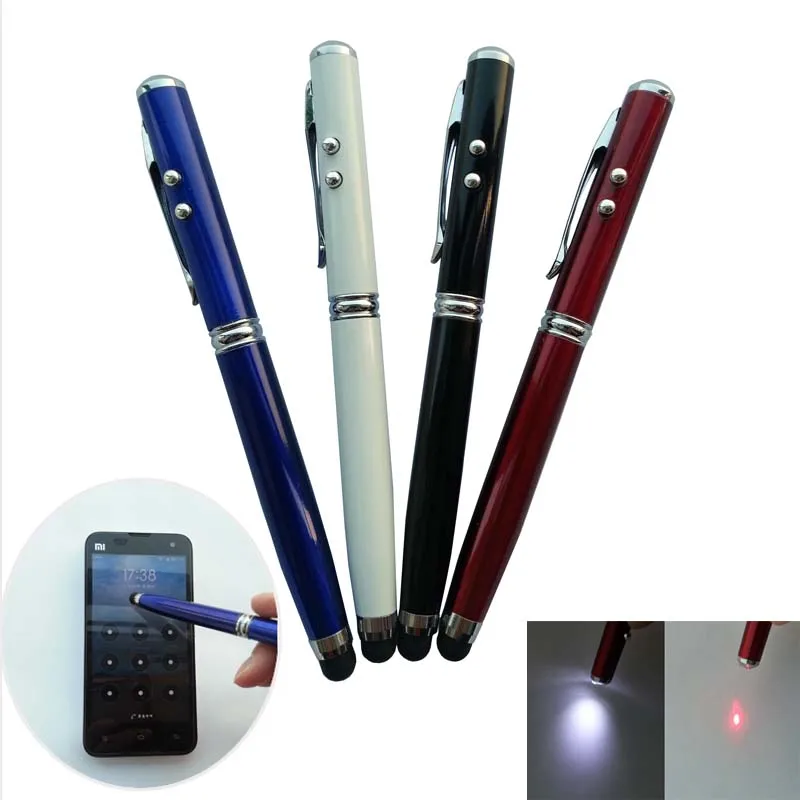 Illumination Stylus LED 4in1 Laser Pointer For Capacitive Touch Screen Black Pen