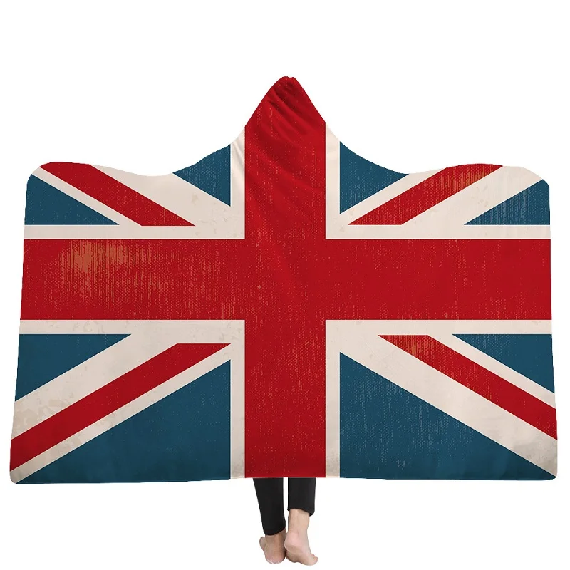 США Великобритания Флаг с капюшоном Одеяло носимых плюшевых шерпа Флисовое одеяло на кровать диван толстые диван Manta зимнее одеяло s