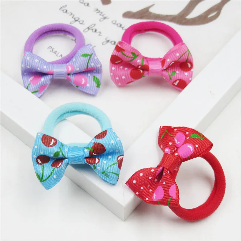 2PCS/LOT Lovely Cherry Small Bow Hairpin For Girl Hair Tie Child Elastic Hair Bands Scrunchy Clips Hair Accessories For Kids