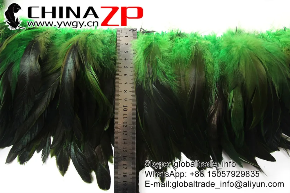Rooster Schlappen Feathers Strung -Green Half Bronze (34)