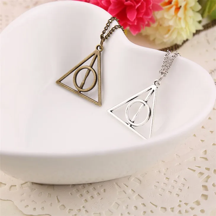 Deathly Hallows ожерелье Luna модный винтажный античный серебряный и бронзовый треугольный кулон с вращающимся элементом для женщин оптом много