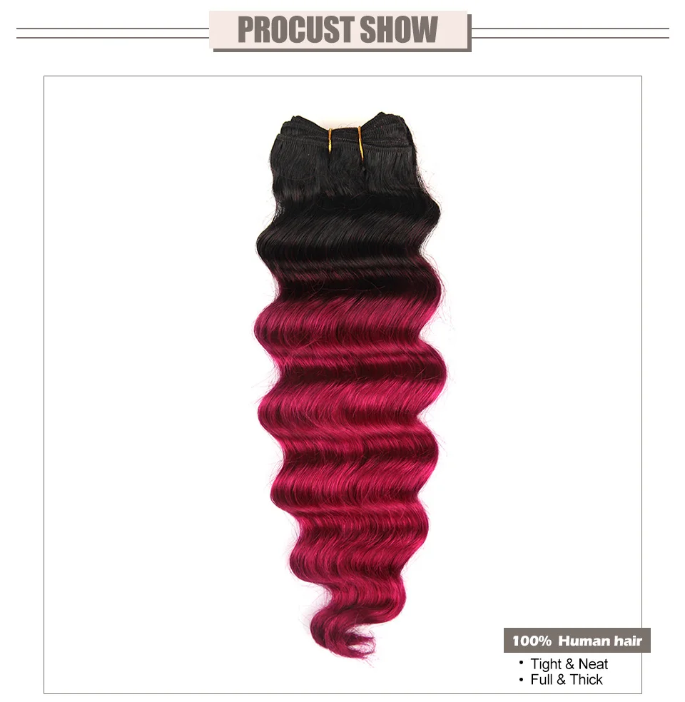 Hair Villa Brazilian Remy Loose Deep Hair Weave #1BBurg Colored Human Hair Bundles For Salon Low Ratio Longest Hair PCT 15% (18)