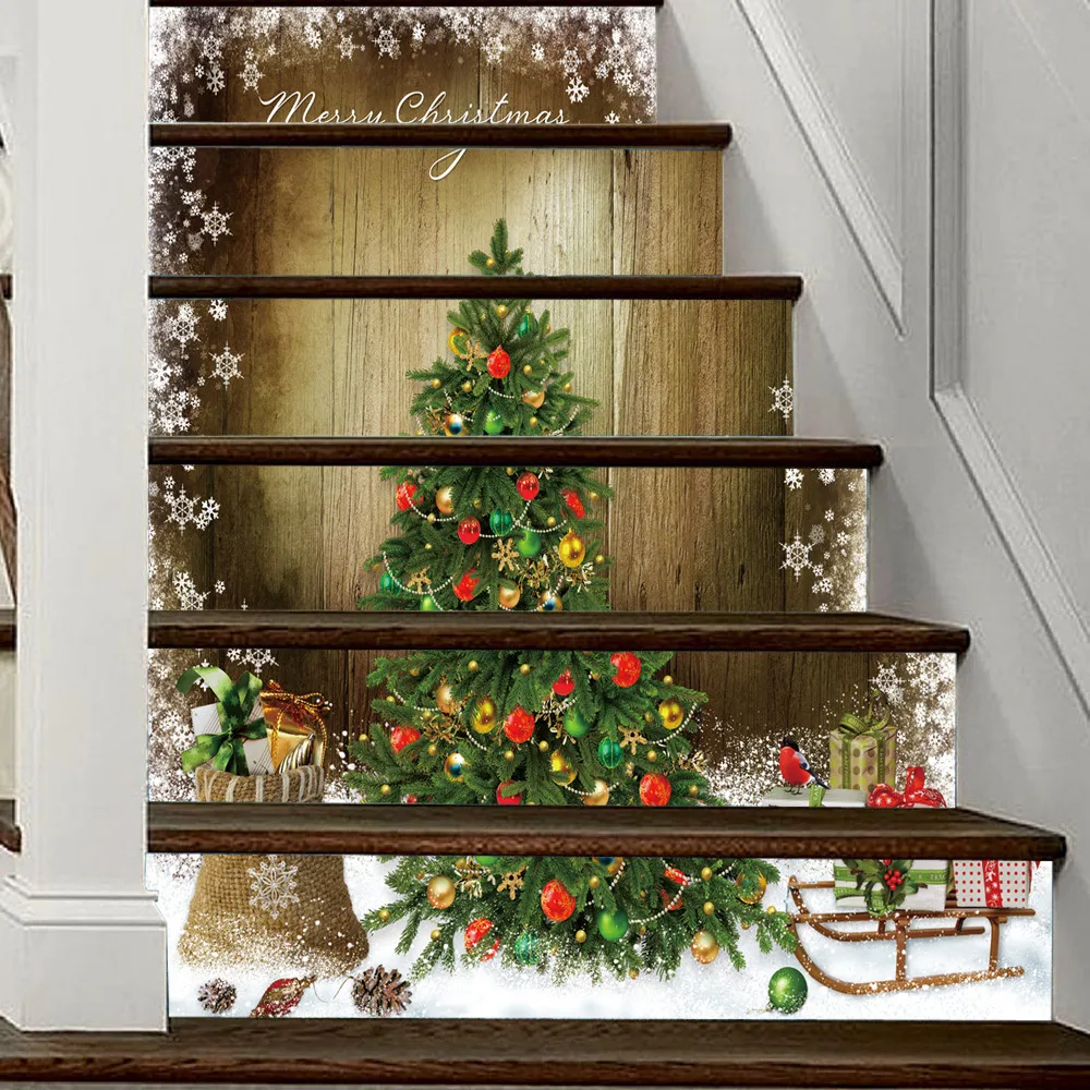 6 шт./компл. стикер лестницы 3D моделирование фестиваль стиль плитка стикер на стену s домашний DIY Рождественское украшение для дома Декор лестницы 1205