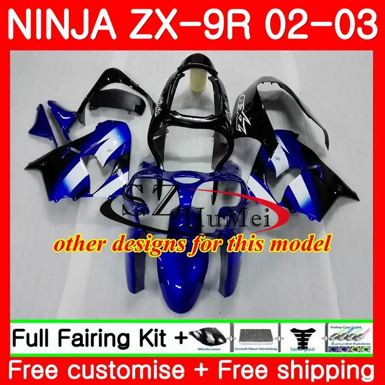 Корпус полностью синий для KAWASAKI NINJA ZX 9R 02 03 ZX900 900 ZX9 R 17SH10 900CC 9 ZX9R 2002 2003 комплект