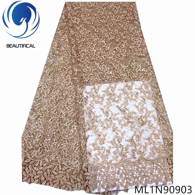 

BEAUTIFICAL african lace fabrics Fashion embroidery cord lace with tulle lace fabric for dress nigerian lace sequins ML1N909