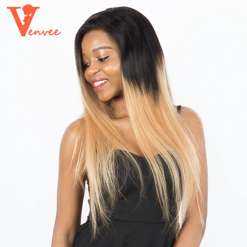 

T1b/27 Colorful Honey Blonde 250% Density Lace Front Wigs Pre Plucked Brazilian Remy Human Hair Straight Wigs Venvee