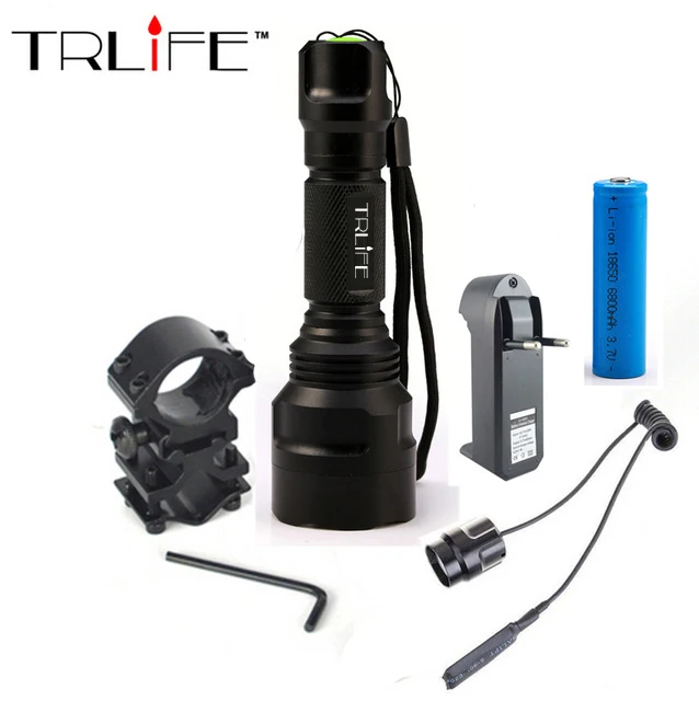 

Linterna LED Flashlight -T6 8000LM Tactical Flashlight Aluminum Hunting Flash Light Torch Lamp +18650+Charger+Gun Mount