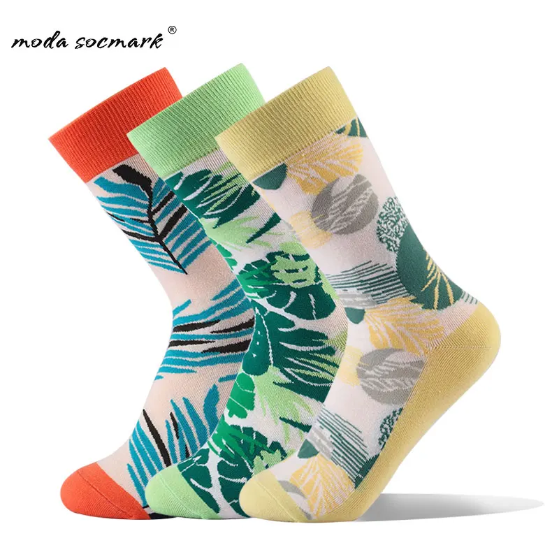 

Moda Socmark Brand 2019 Happy Socks Men Cotton Leaf Flamingo Crew Socks Fashion Harajuku Men Women Funny Couple Socks Gifts