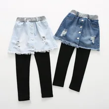 Джинсовые юбки для девочек, штаны с юбкой, леггинсы из двух предметов, осенняя нижняя одежда, леггинсы для девочек, леггинсы Fille, Infantil Para Menin