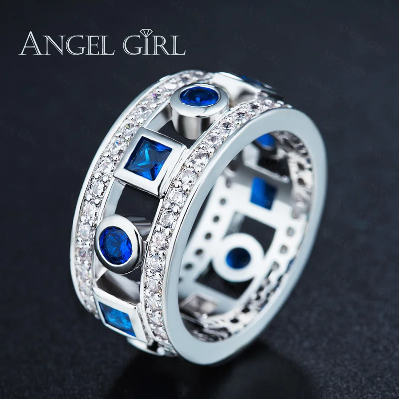 Angel Girl clearly blue AAA+CZ silver white gold color ring 4colours ...