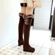 Femmes bottes de neige chaude bottes 2017 plus la taille de 11 femmes sur genou haute hiver bottes plate-forme de mode Coins bottes avec fourrure