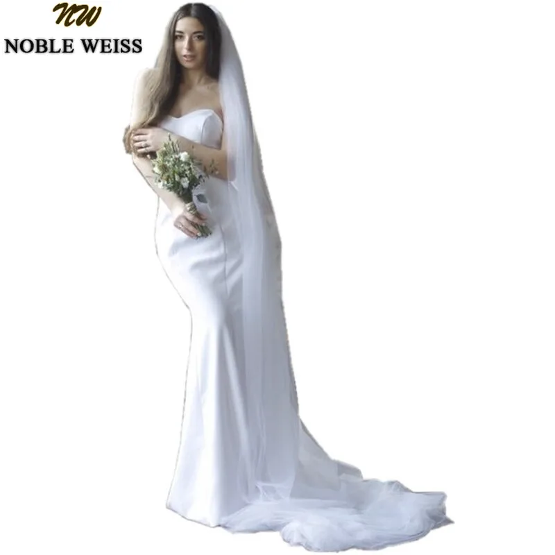 

NOBLE WEISS Mermaid Wedding Dresses Long 2019 High Quality Satin Arabic Custom Made Bridal Gowns Free Veil Vestido de noiva