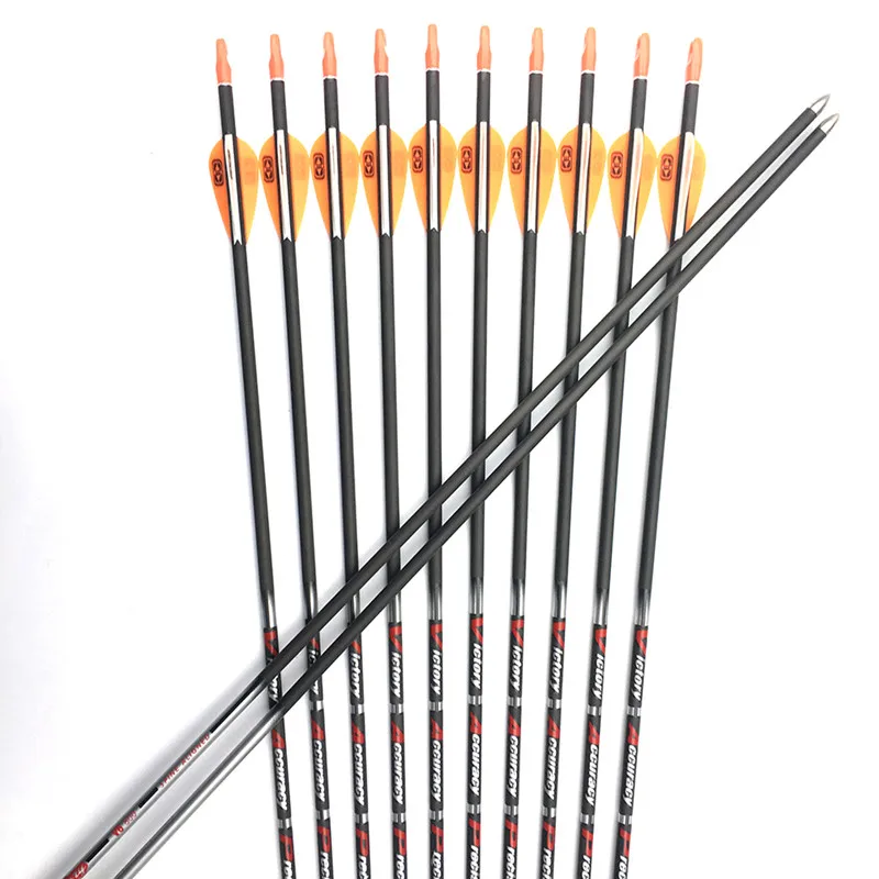 Seta de Carbono Pontas de Seta Puro v6 30 Polegada Id4.2mm 80gr Palhetas Pino Nock Arco Recurvo Composto Caça 12 Pçs Spine350-900 v3 1 seta 80gr palhetas pino nock arco recurvo arco composto caça